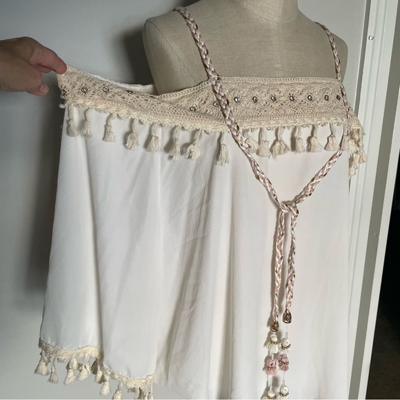 Luxe Moda cream boho off the shoulder flowy top size XL - Picture 3 of 7